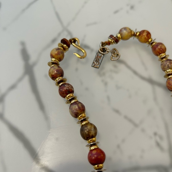 Yves St Laurent(YSL) 15” Long Beaded Necklace. Gold-Tones & Multicolored Stones - Picture 2 of 13
